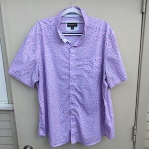 Johnston & Murphy Shark Print Short Sleeve Men's Button Up Shirt Pink Blue XL